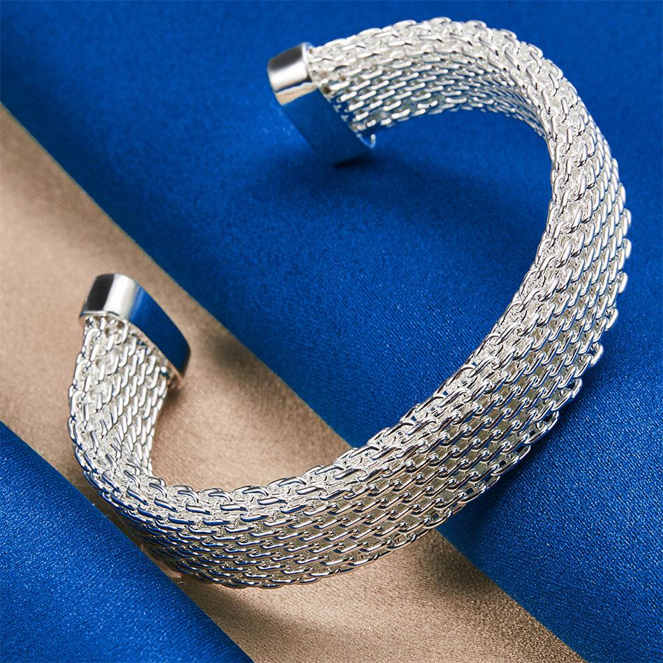 925 Sterling Silver Exquisite Braided Open Bangle for Men and Women, Fashionable Wedding Party Jewelry