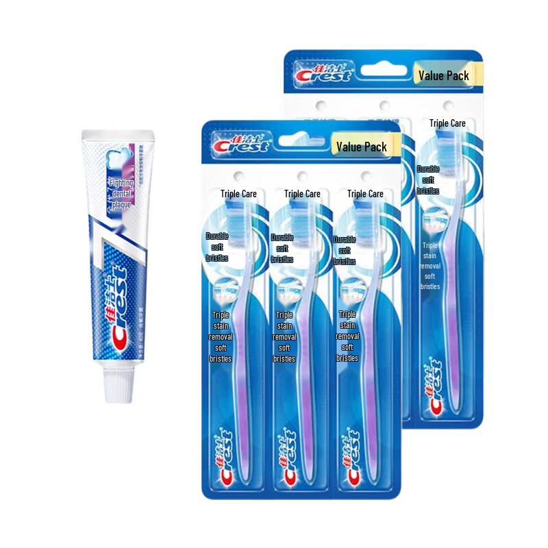 Crest Triple Care Soft Toothbrush 6-Pack + 7-Effect Toothpaste