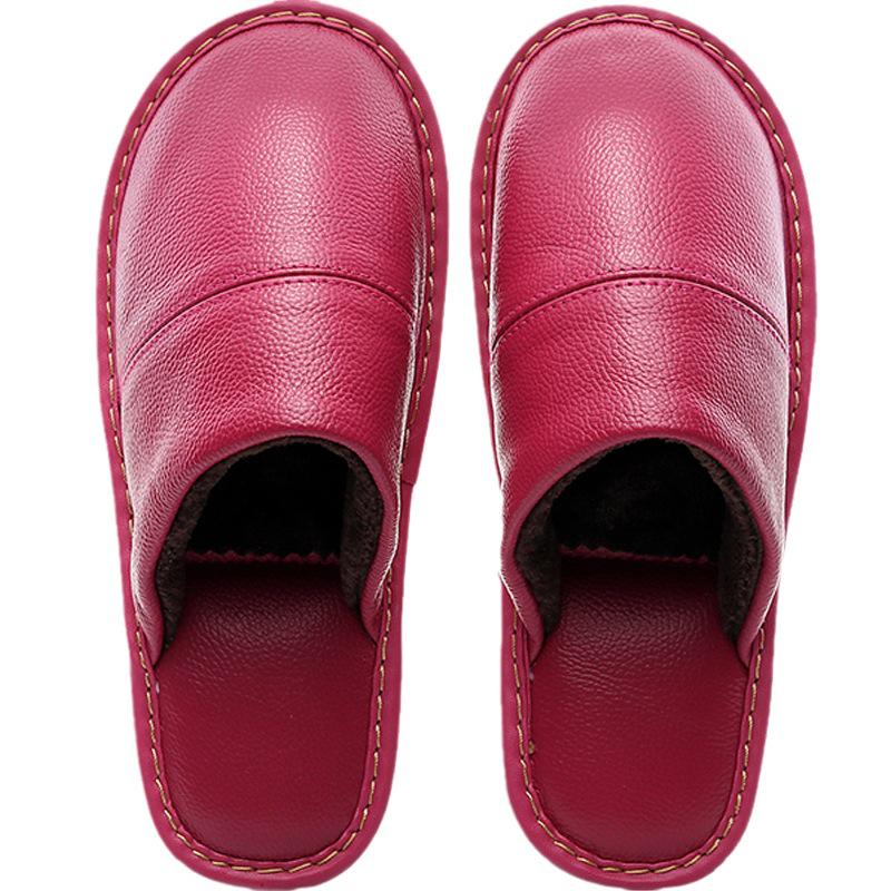 Women's & Men's Genuine Leather Indoor Slippers - Warm Cowhide Cotton, Thickened for Autumn/Winter