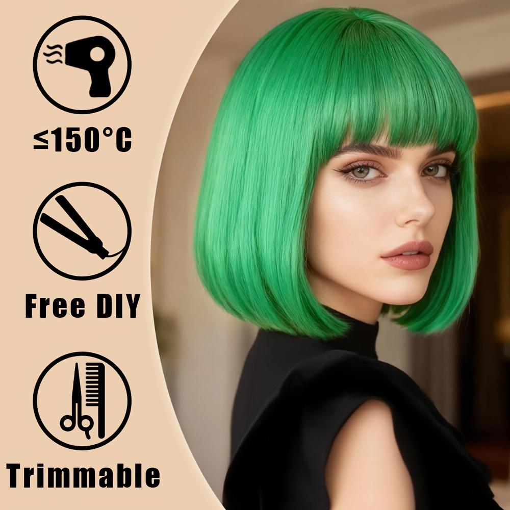 Green Short Straight Wig, Bob Hairstyle Wig Cap, Wig Additions, Suitable for Christmas, Halloween Parties, Gatherings, Dates, And Role-Playing