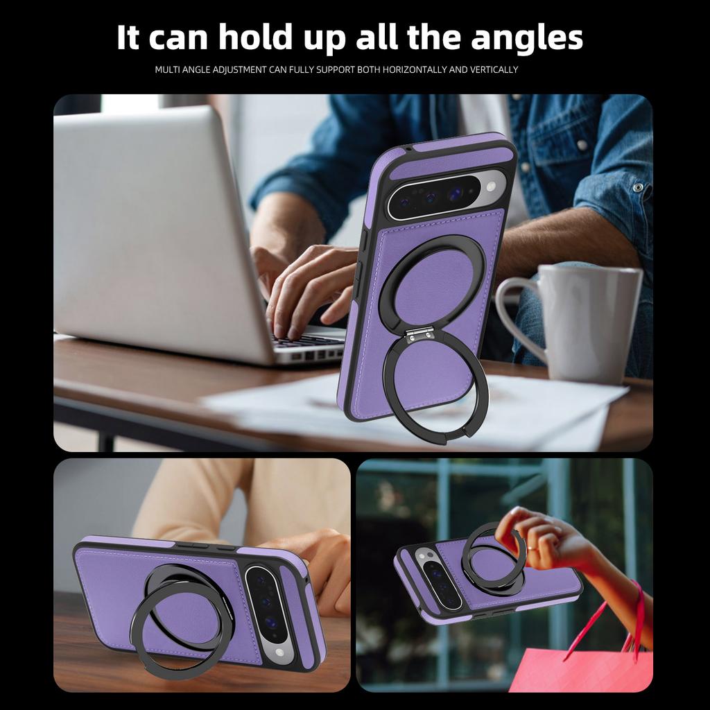 For Google Pixel 10 Pro/Pixel 10 Case with Ring Kickstand Magnetic Case PU Leather Back Cover