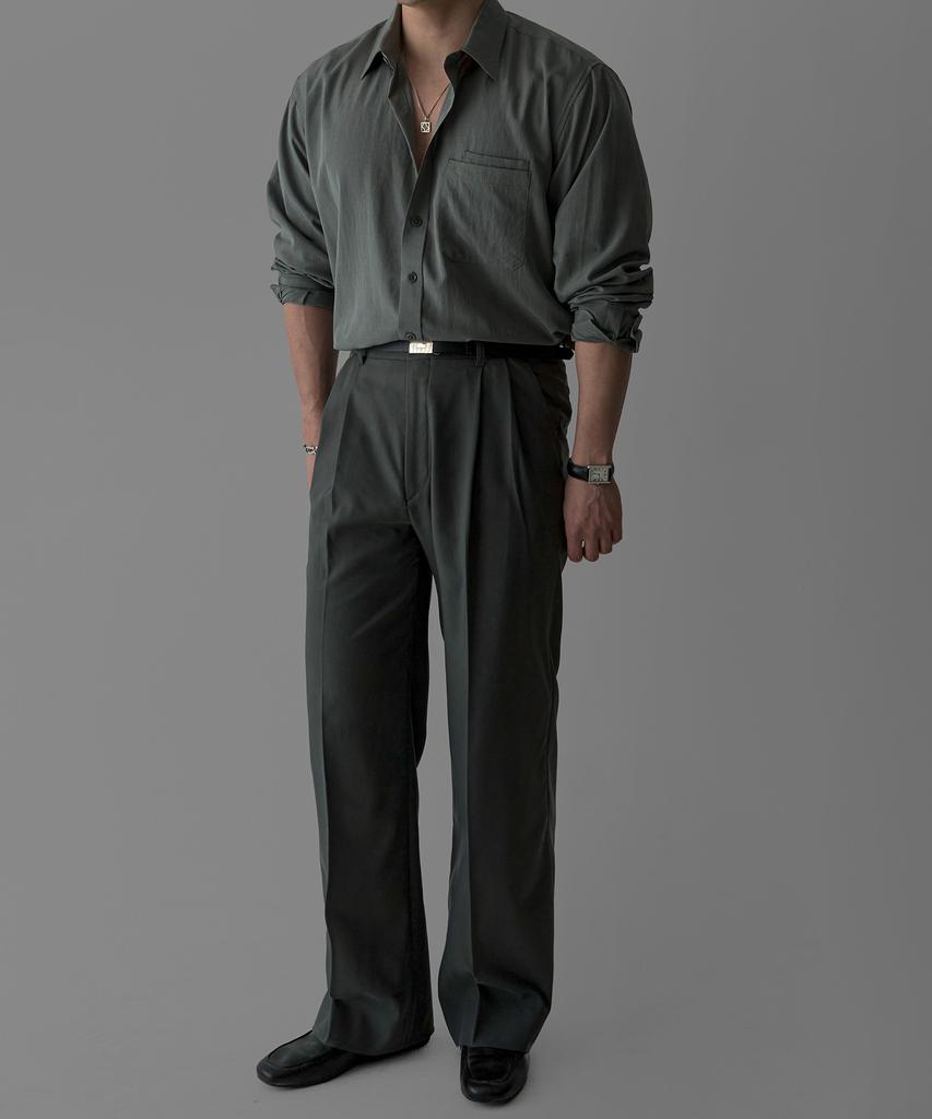 Baulopeulodeogteu Tencel Double-Pleat Slacks [Charcoal]