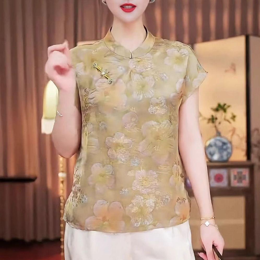 Small shirt premium short-sleeved T-shirt premium extravagant 2025 summer stand-up collar shirt top