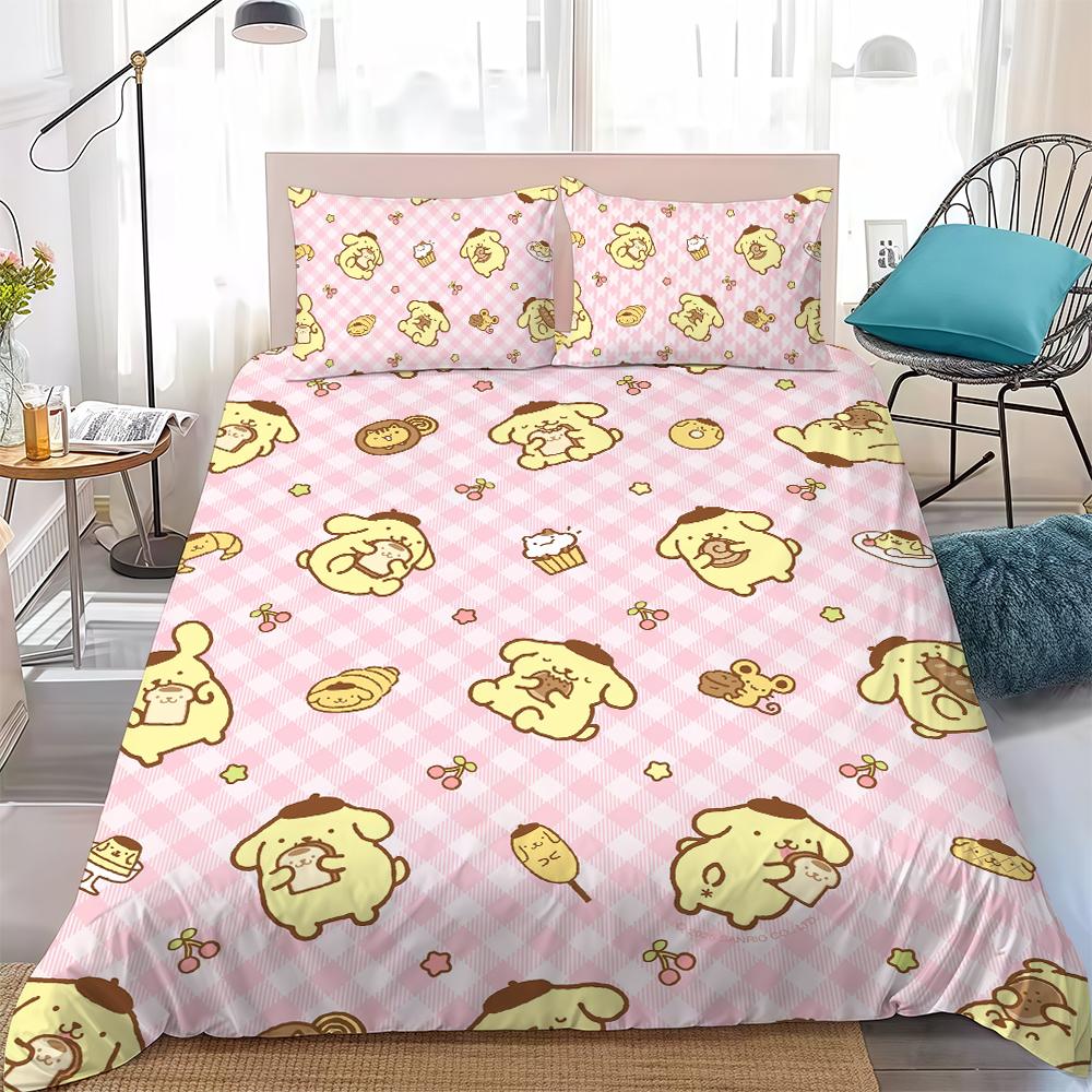 P-Pompompurin Kawaii Duvet Cover Set Home Style Bedding Soft Laundry Cotton Bed 3 Piece Set Student Dormitory Gift