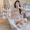 Short-Sleeved Pajamas Three-Piece Korean Version Of Sweet And Cute Cardigan Women'S Loungewear