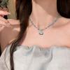 Unique Beach Style Beaded Necklace Blue Shell Pendant Detail Clavicle Chain Adjustable Length Neckchain