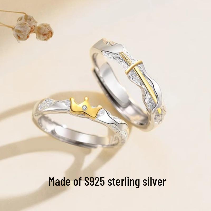 Princess and Knight S925 Sterling Silver Commemorative Couple Rings for Men and Women - Fashionable Qixi Festival Gift