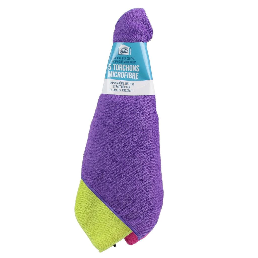Set Of 5 Microfiber Cloths 30X28 Cm Colorful Absorbent