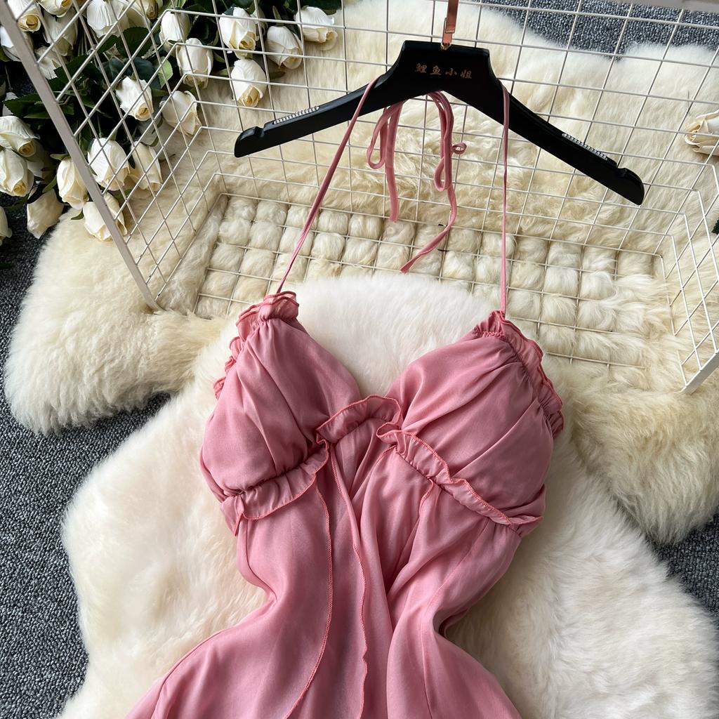 Summer Women Sexy Spaghetti Strap V-neck Thin Chiffon Long Maxi Holiday Beach Dresses