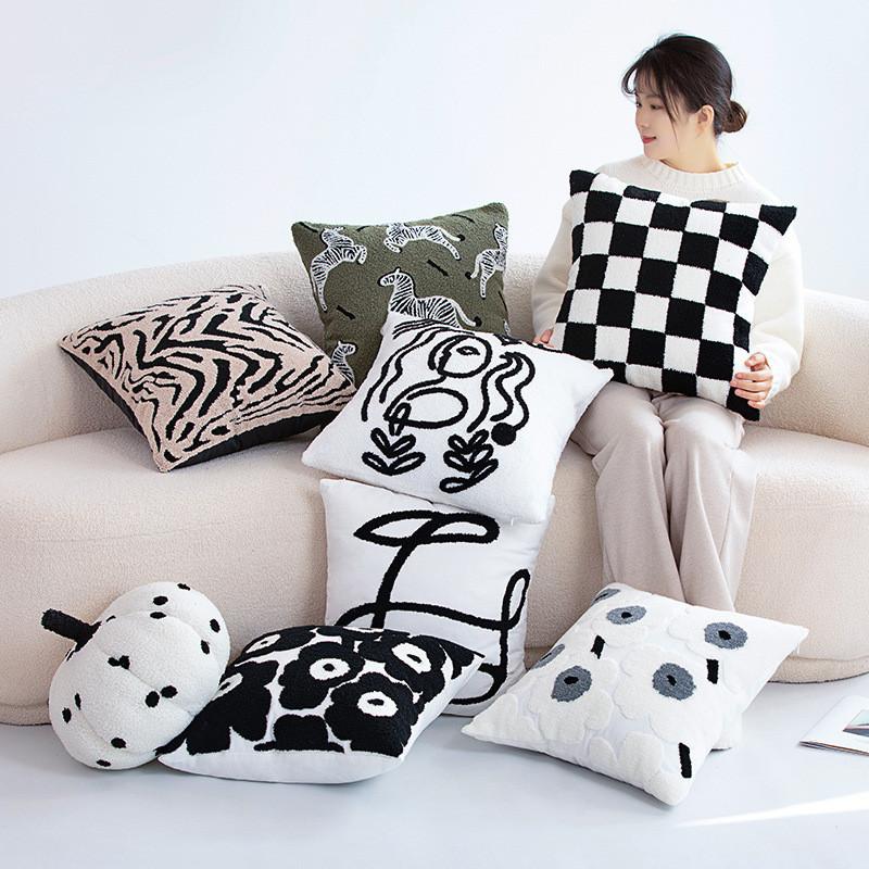 Flower Zebra Checkered Line Tiger Pattern Plush Cushion For Bedroom Lounge And