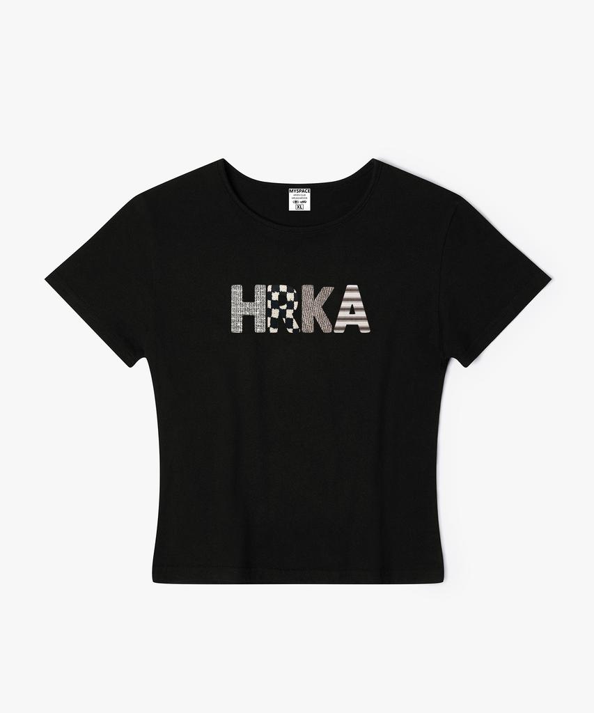 Hilukaakaibeu Mix Lettering Women'S Slim Fit Short Sleeve T-Shirt