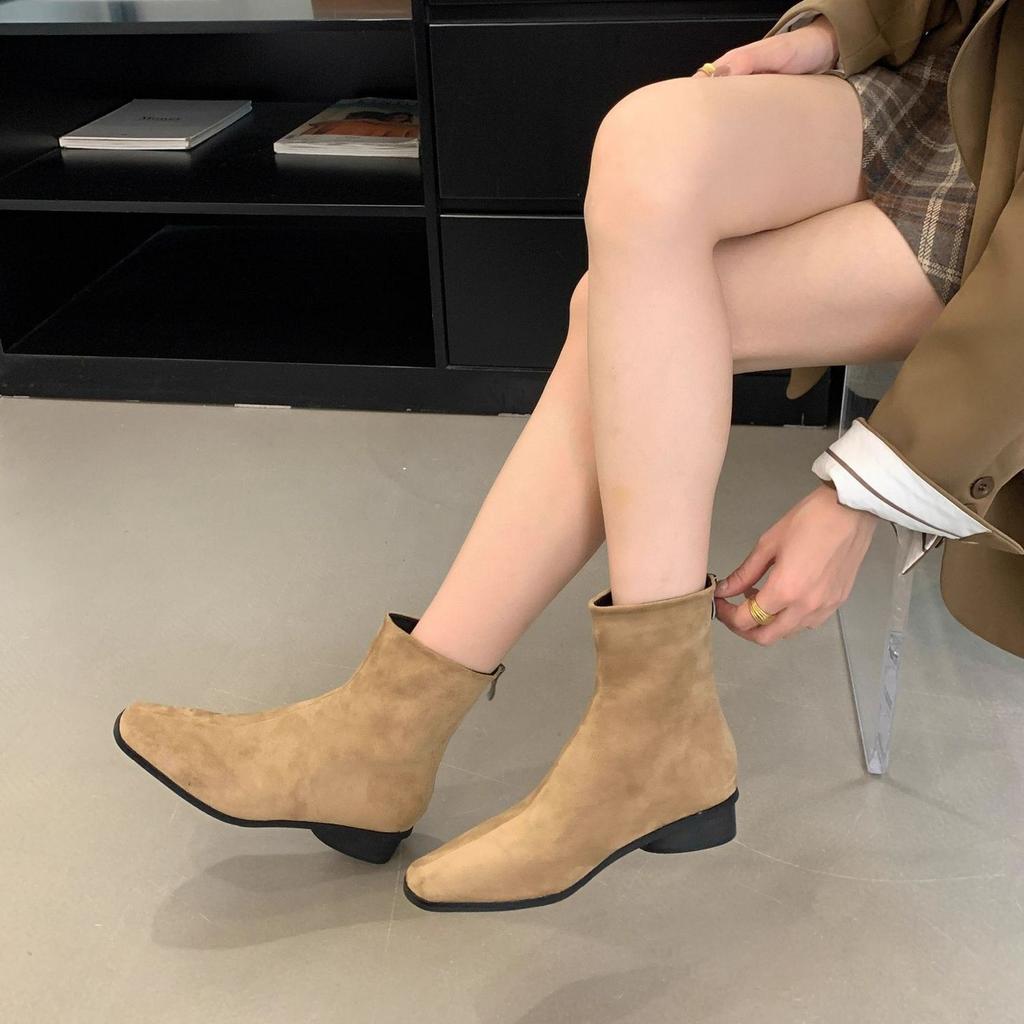 Coarse heel small ankle boots versatile fashion foreign style French high sense retro suede small short boots femininity thin boots