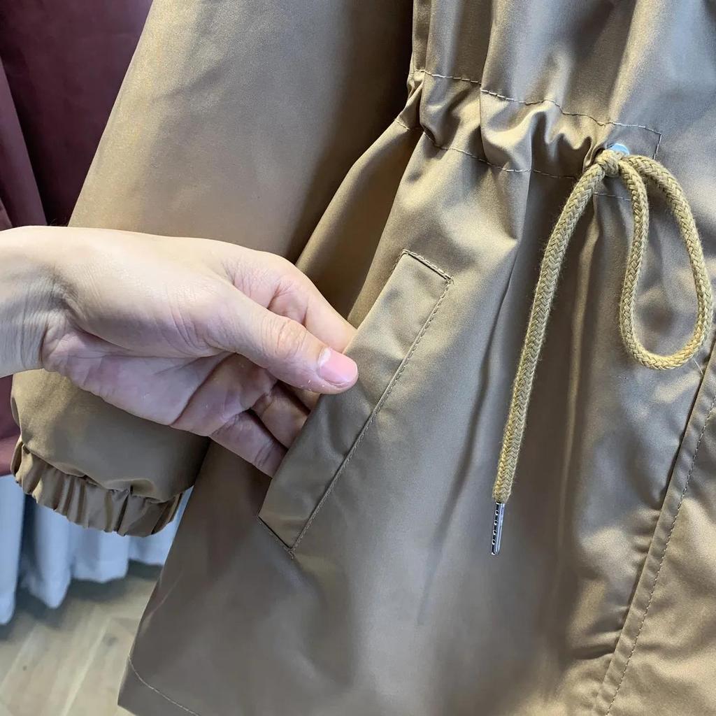 Damen Herbst Langarm Lässig Kapuzenjacke mit Reißverschluss Windbreaker Damen Trenchcoat Oberbekleidung Damen Übergröße Top