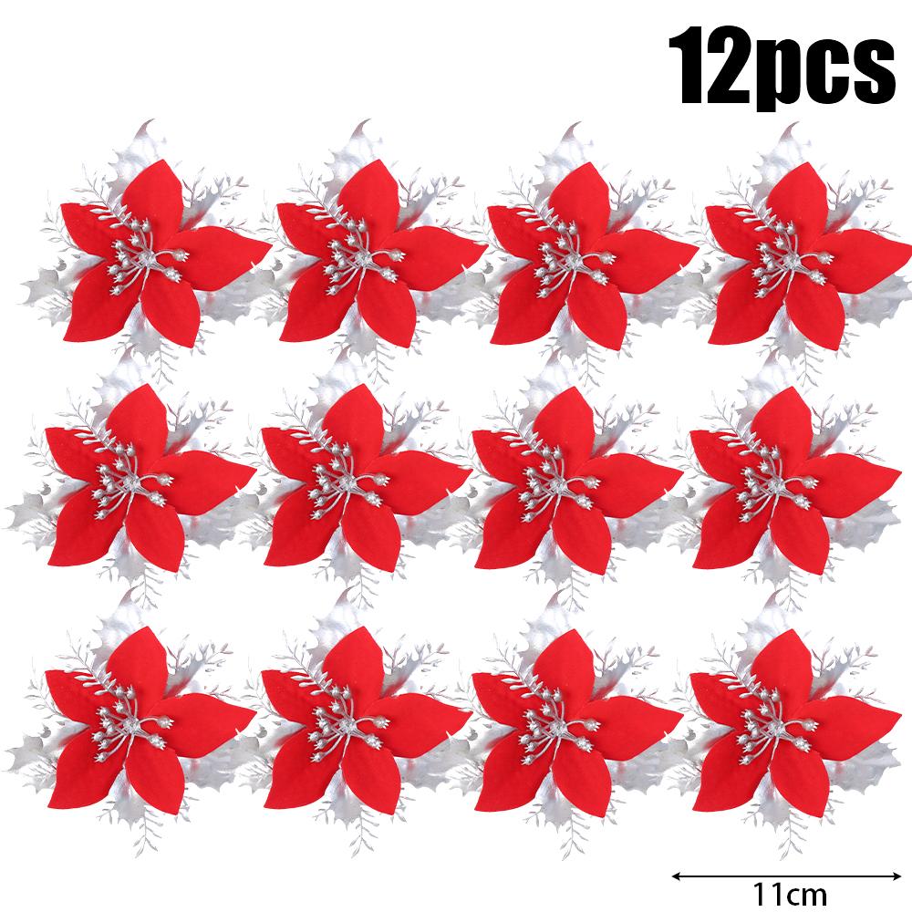 

Красный Золотой Рождественский Блестящий Искусственные Цветы Пуансеттия Цветок Подвесные Украшения Домашняя Вечеринка Цветочные Гирлянды Рождественская Елка Новый Год 12PCS