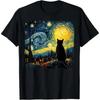 Cat Starry Night Van Gogh Cat Tshirt For Cat Lovers Mom Dad Soft Cotton Polyester Casual Tee