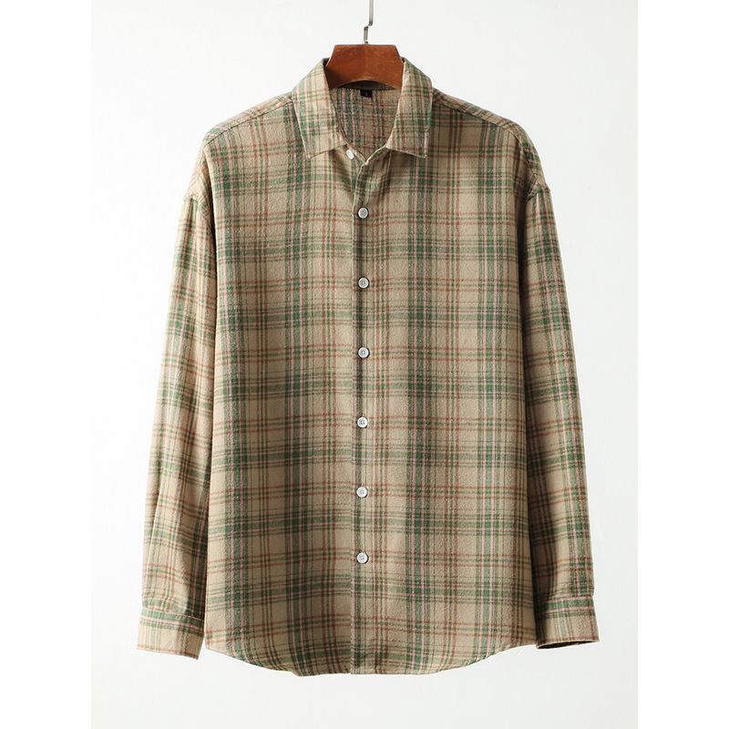 American vintage Washed Sanding Plaid Shirts Men's Long sleeve Spring and Autumn Stacked Outerwear Foreign Trade Men's Casual Shirt
