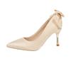 Red Satin Bridal Shoes Spring and Autumn New Elegant Bow Pointed Tip Stiletto Single Shoes Women's Heels Satin