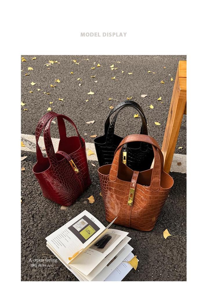 European & American Fashion Crocodile Pattern Bucket Bag - Lightweight, Retro, Versatile Handbag