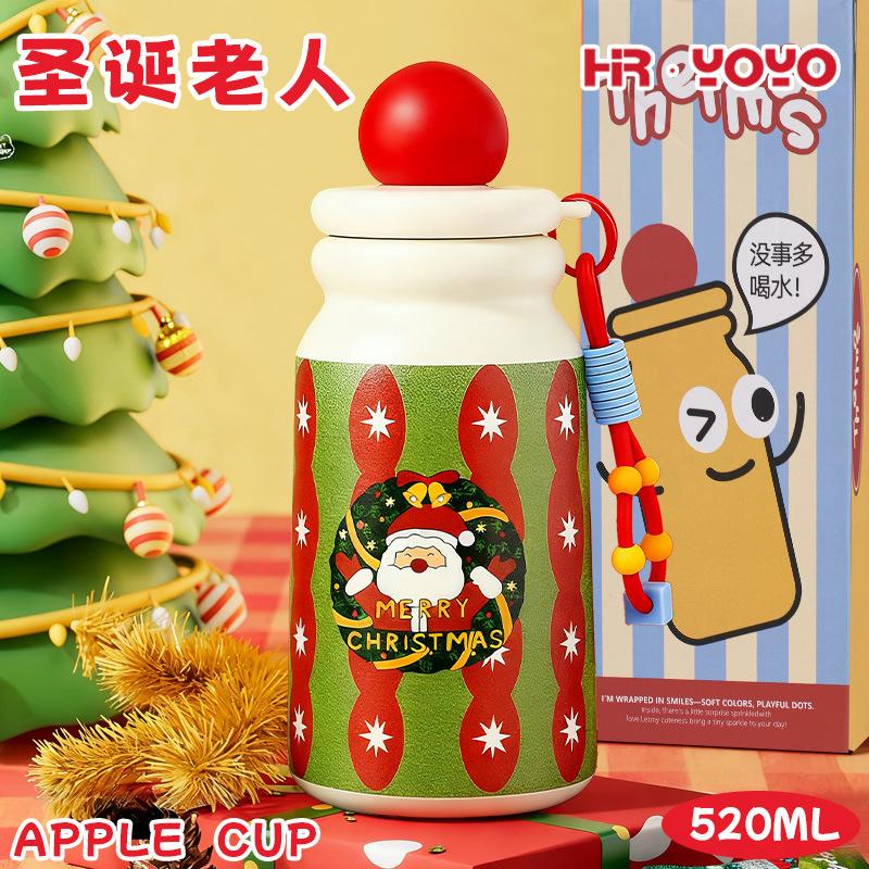 Water bottle cute cartoon Christmas thermos cup female high value stainless steel straw cup holiday gift water cup