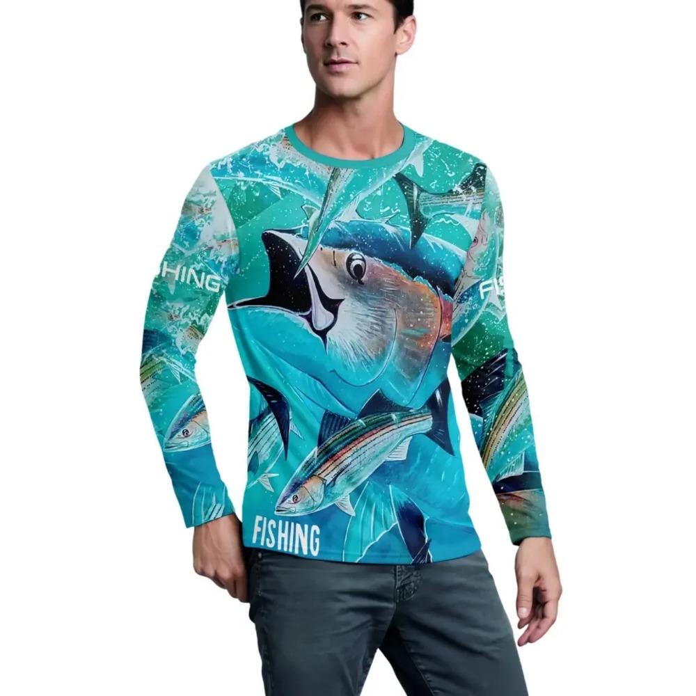 Herren T-Shirts Mode Angelmuster Druck Outdoor Sport Langarm T-Shirt Herbst Schnelltrocknend Streetwear