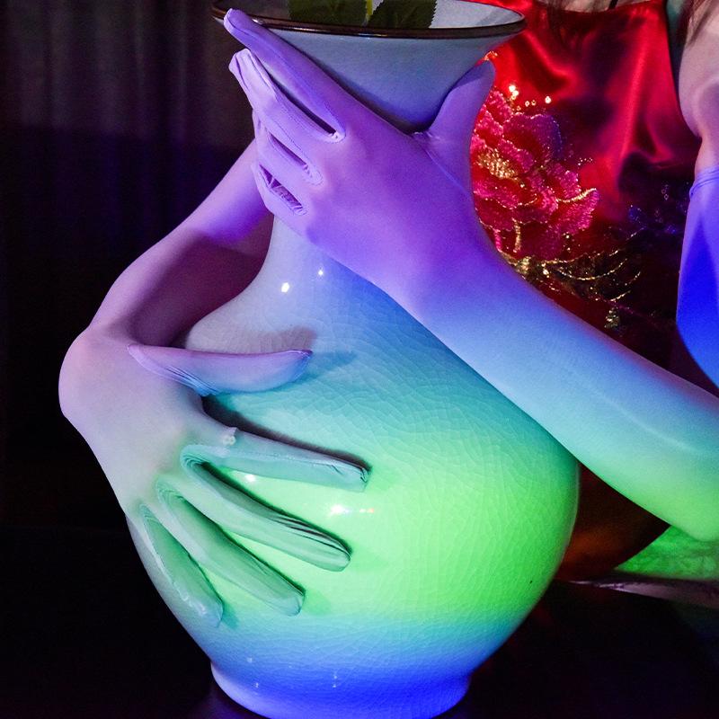 Stockings Gloves912Needle Oil Glossy High Elastic Fingerless Gloves Ultra-thin Black Silk Smooth Sunscreen Bride Sexy Five-finge