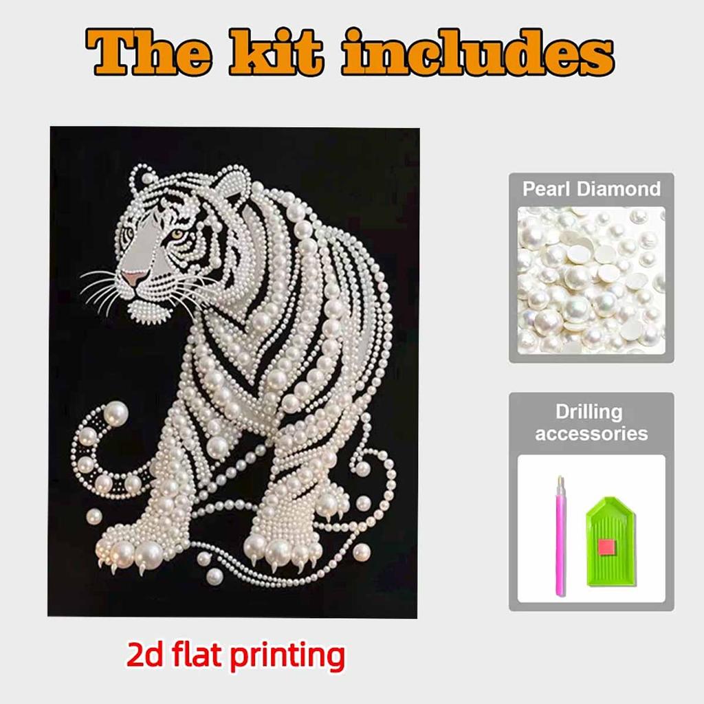 Perlmutt Weißer Tiger DIY Diamantmalerei Kits 15,7x19,6 Zoll Edelstein Kunst Diamantmalerei Kits Ohne Rahmen für Erwachsene Geschenkidee Heimwanddekoration