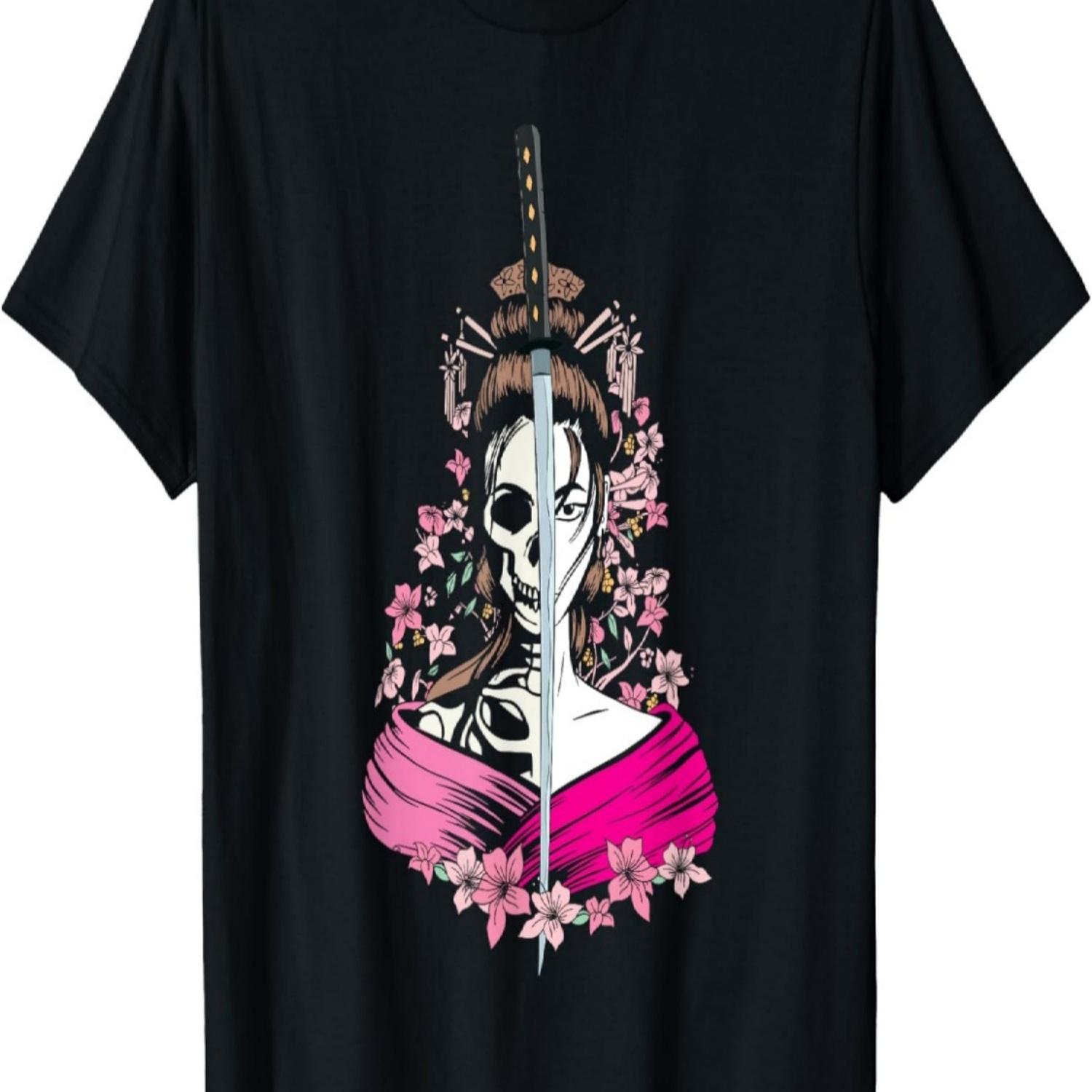 Футболка с Гейшей, Гейшей, Цветущей Вишней и Сакурой S чёрный