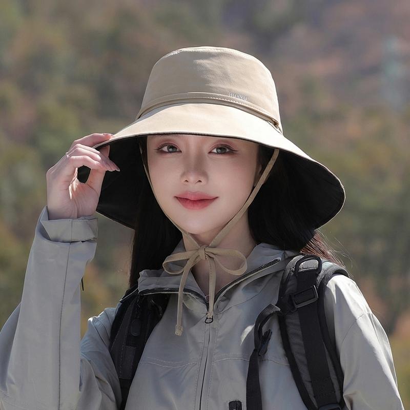 Zealous Sole Women's Brown Summer Big Brimmed Sunscreen Hat For Outdoor Travel Camping Sunscreen Hat Korean Edition Fisherman's Hat Cm