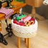 1/12 Dollhouse Miniature Accessories Mini Sewing Tools Basket Simulation Scissors Cloth Ruler For Miniature Scene Decoration