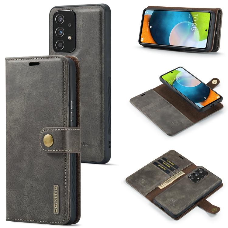 Per Samsung Galaxy A53 5G DG.MING Custodia per Telefono in Pelle Magnetica Staccabile con Texture Crazy Horse
