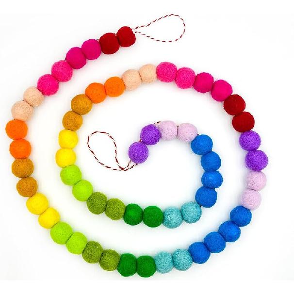 Pre-Strung Happy Birthday Banner - Felt Ball Garland - Reusable Happy Birthday Garland, Rainbow Party Decorations, Personalized Holiday Sign for Rainbow Felt Ball Garland