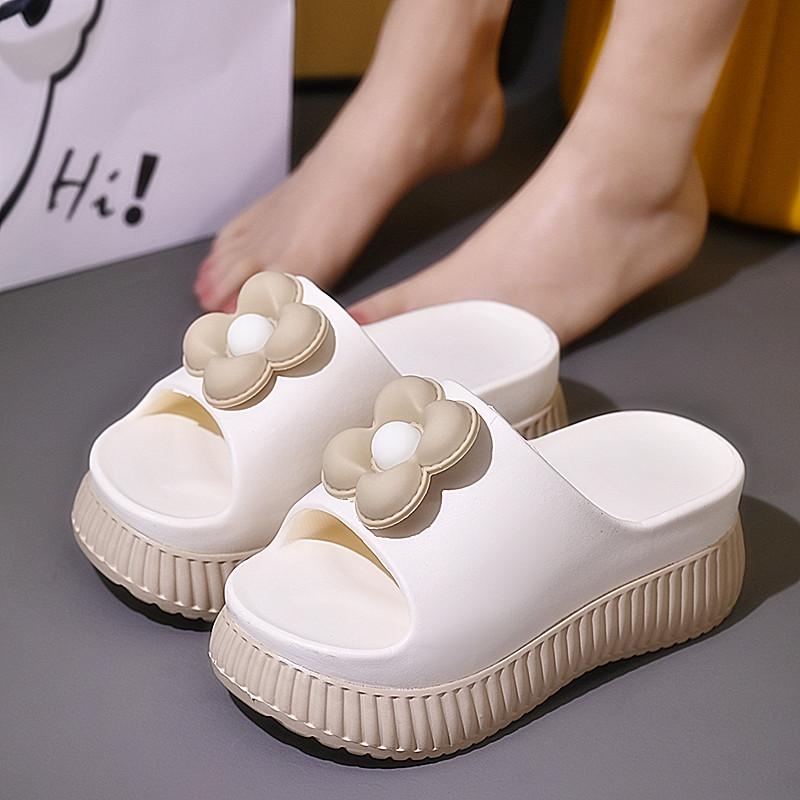 

2024 Зеленые цветочные тапочки на высокой платформе женские летние туфли без запаха для студентов колледжей, увеличенные тапочки-мюли CN 35-36