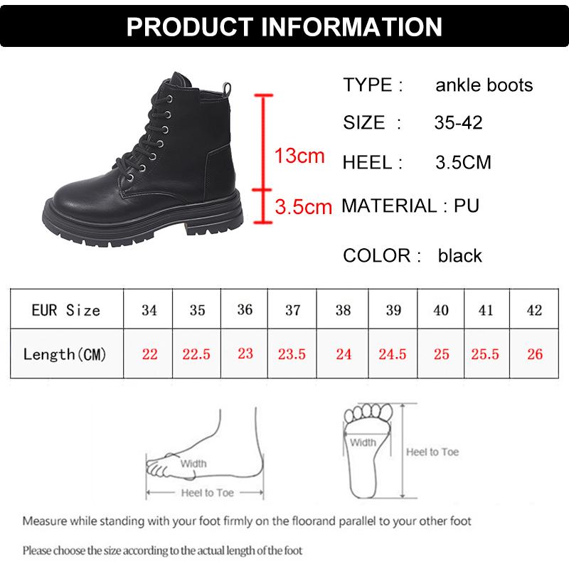 Fashion Fashion Lace Up Black Ankle Boots for Women Autumn Winter Zip Platform Combat Boots Woman Classic Pu Leather Short Booties Mujer