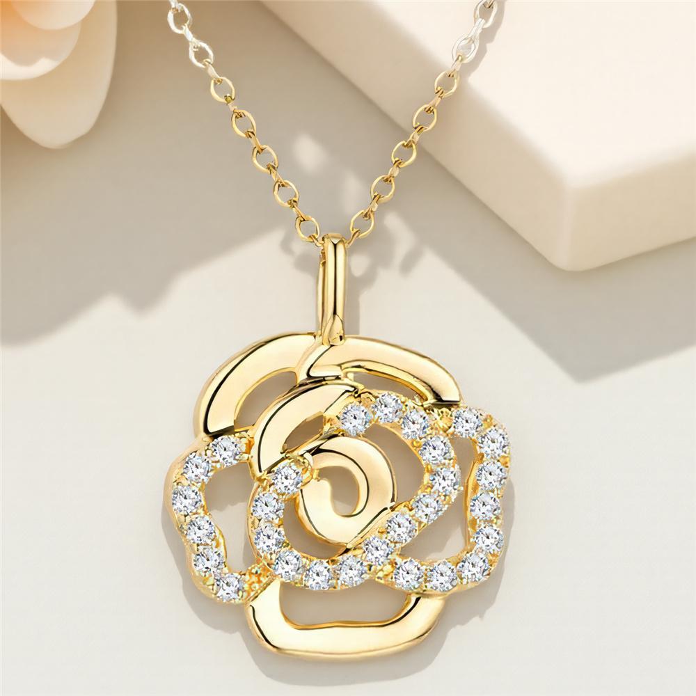 Милый Женский Кристалл Белый Циркон Камень Цветок Подвеска Ожерелье Винтажное Золотой Цвет Свадебное Для Женщин
