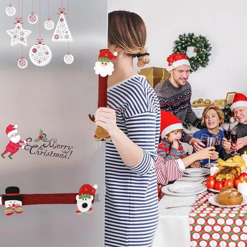 Christmas Refrigerator Handle Covers Plush Cloth Appliance Handle Cover Christmas Decorations for Home 2024 Navidad Noel NewYear