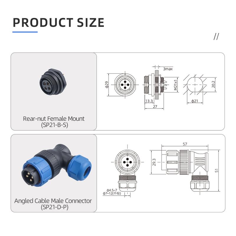 SP21 Aviation Plug Ip68 Waterproof  Cable Connector Docking/square Flange/back Nut Male Plug Female Socket 2/3/4/5/6/7/9/12 Pin