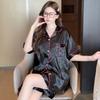 2025 Summer Pajamas for Women Fashion Short Sleeve Tops and Shorts 2 Piece Set Silk Sleepwear Elegant Heart Print Black Satin Pyjamas Young Girl