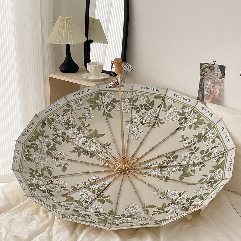 16 gold pole bone retro sun umbrella dual-purpose women's folding double-layer parasol sun protection large double sun umbrella