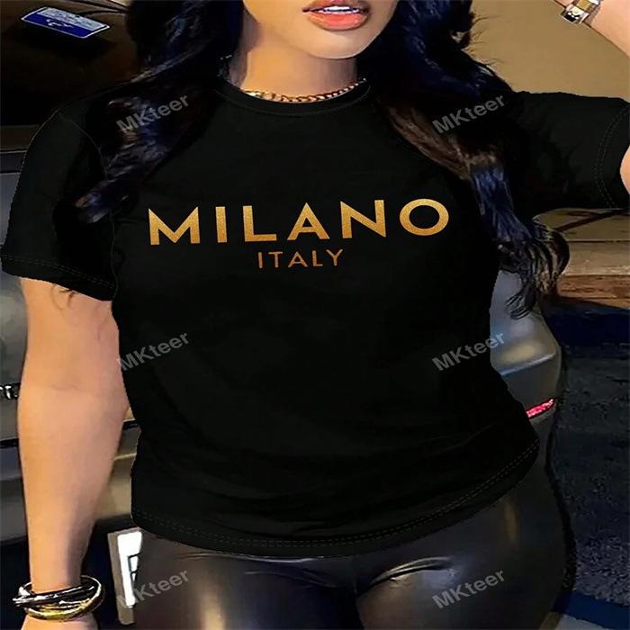 Sommar damer rundhalsad ren bomull tryckta t-shirts