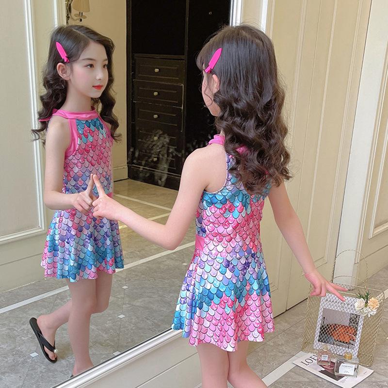 2024 New Cartoon Girls' One-Piece Swimsuit with Skirt for Children