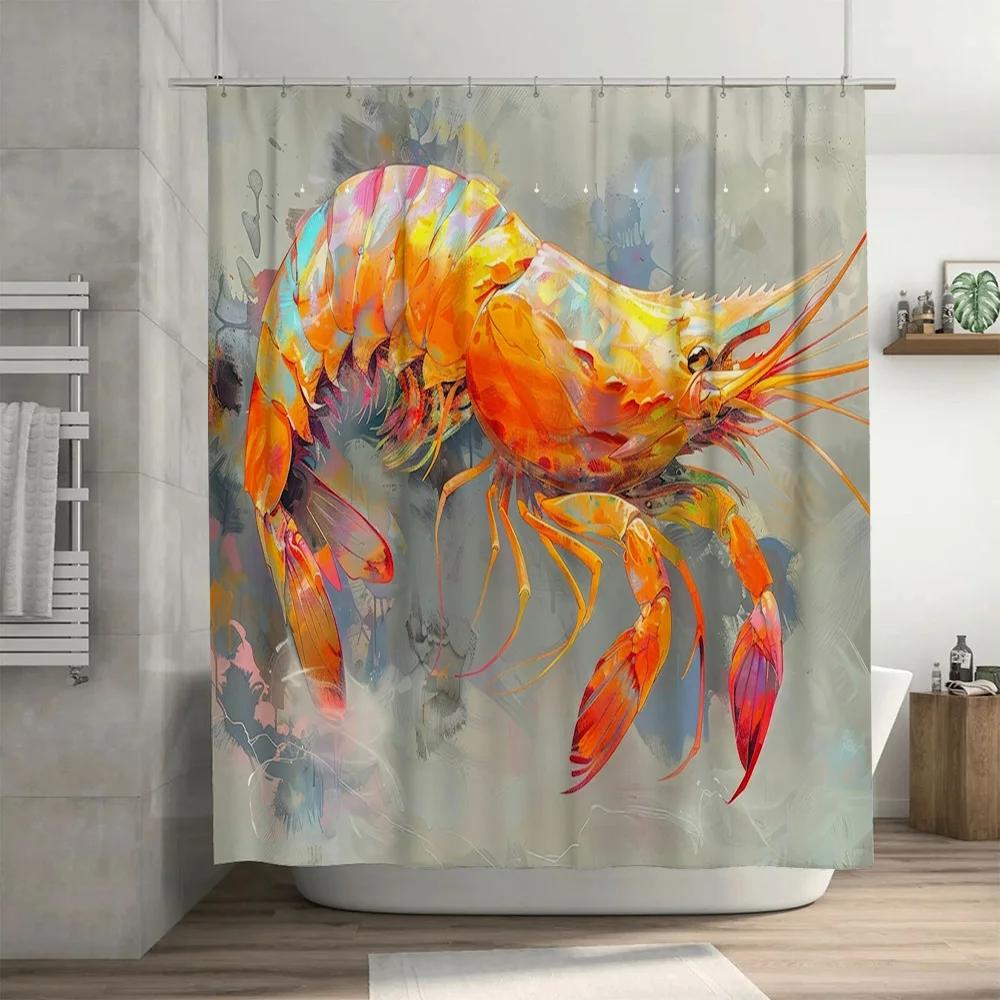 Artistic Shrimp Shower Curtain High-Quality Waterproof Printed Bathroom Decor Set for Home Decoration Multi-Colorful