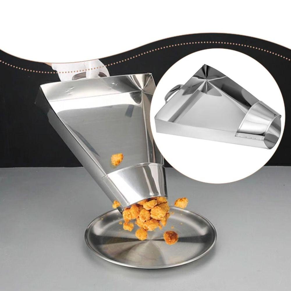Stainless Steel French Fry Scoop with Handle Food Shovels Funnel Triangle Bucket  Kitchen Utensil