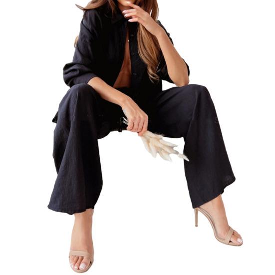 2 Piece Outfits for Women Long Sleeve Button Down Shirts And Wide Leg Pants Sets Casual Tracksuit Loungewear