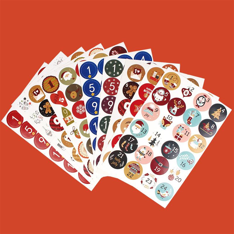 Adventní kalendář 1-24 Číslo Těsnící nálepka Multifunkční DIY Dárková krabička Cukroví Sušenky Balíček Štítek Dekorace Vánoční Adventní nálepka