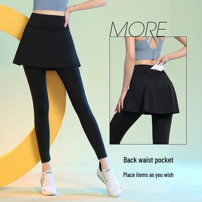Damen High-Waist Schlankmachende Rockhose - Fake Zweiteiler, Anti-Exposure Sportbekleidung