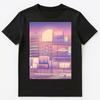 Pink And Purple Japanese City Landscape Vaporwave Unisex T-Shirt