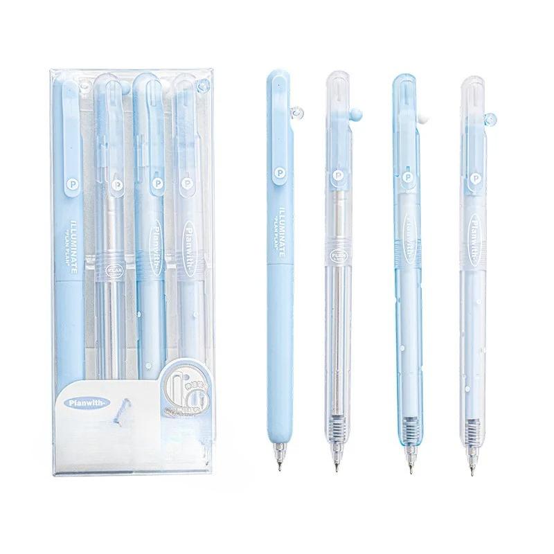 4pcs/set Jelly Clear Retractable Pens Set Stress Relief 0.5mm Black Ink Pens for Students Smooth Writing Exam School Supplies