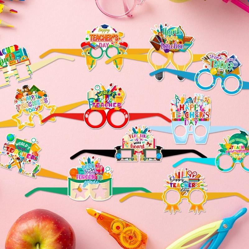 Set of 12 Teacher Appreciation Paper Eyeglasses Fun Teacher Eyewear for Fun and Festival Photo Booth Decorations