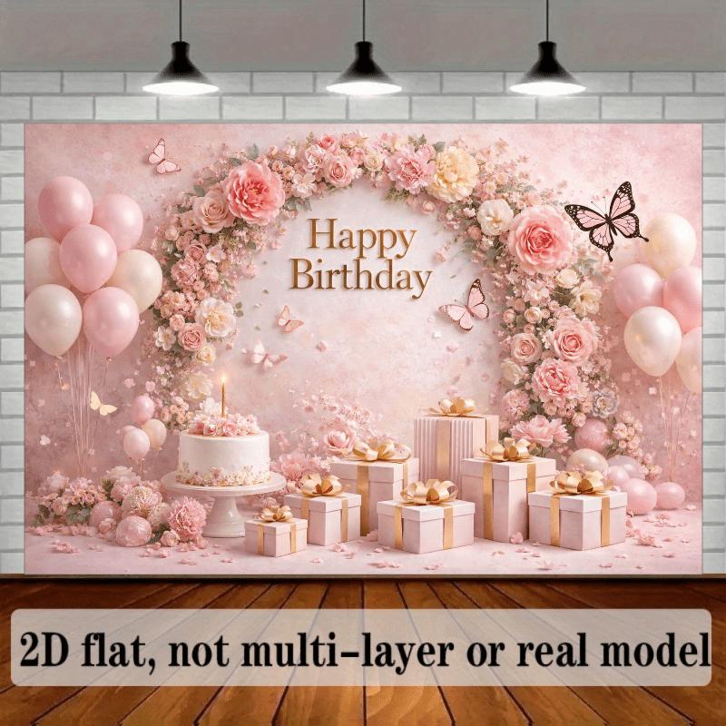3D flat birthday party backdrop with a butterfly theme featuring the golden words "Happy Birthday"zyc