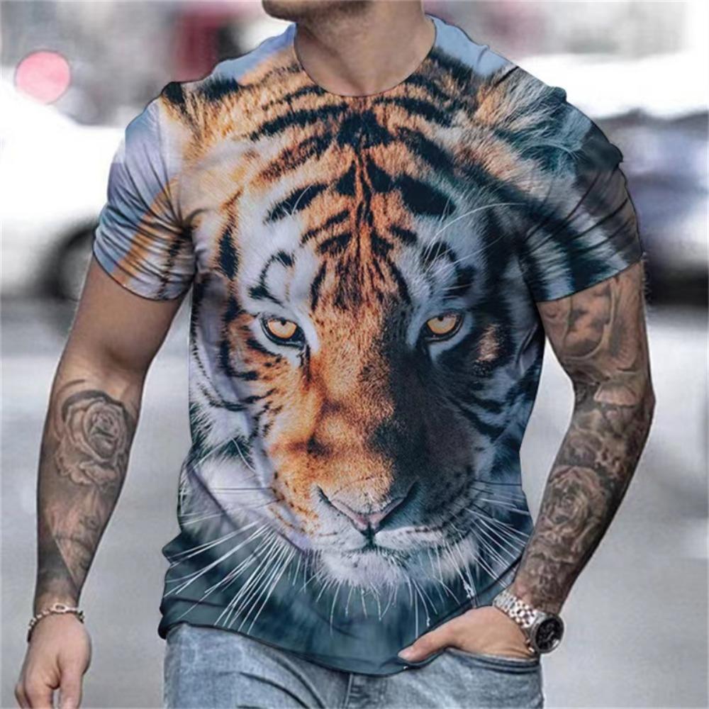Animal Tiger T-shirt 3D Printed T Shirts Men Fashion Casual Streetwear T-shirt Short-sleeved Loose Oversized Top Tee Clothing